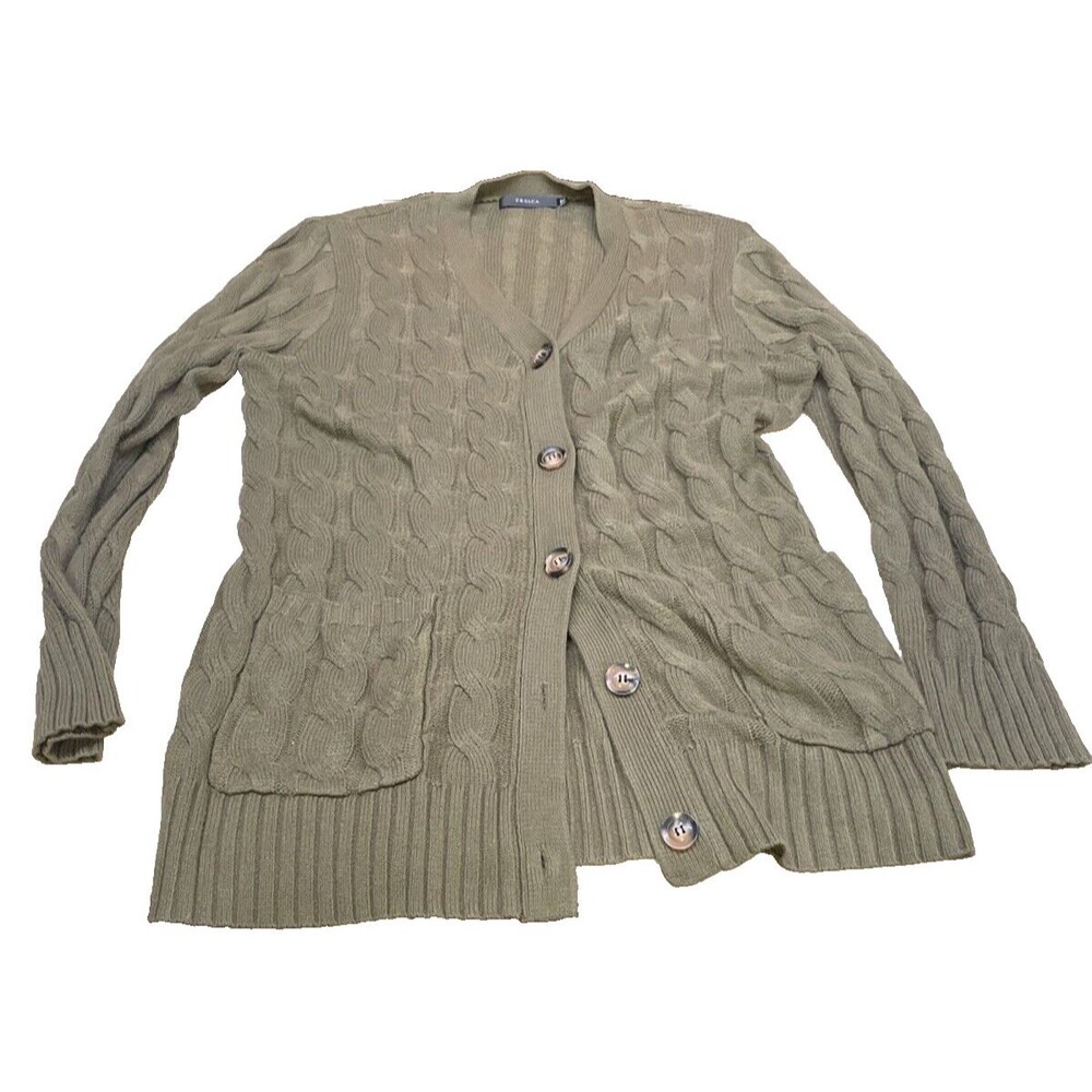 Zesica Chunky Cable Stitch Cardigan Olive XXL Buttons Pockets Winter Fall
